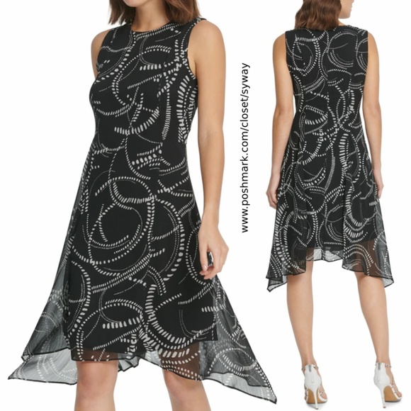 DKNY Printed Chiffon Handkerchief Hem Dress - Picture 1 of 13